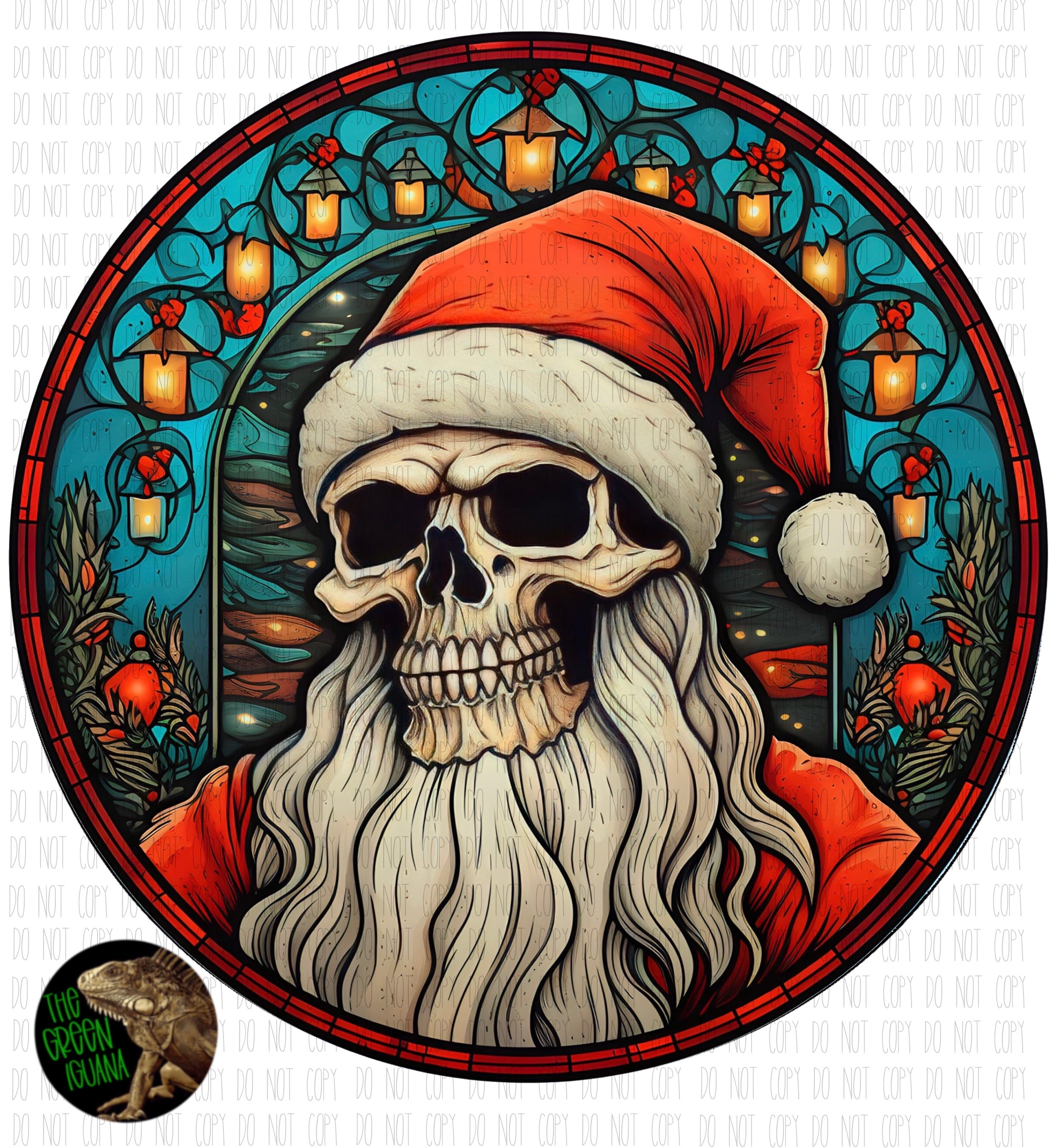 Stained glass skeleton Santa - DIGITAL