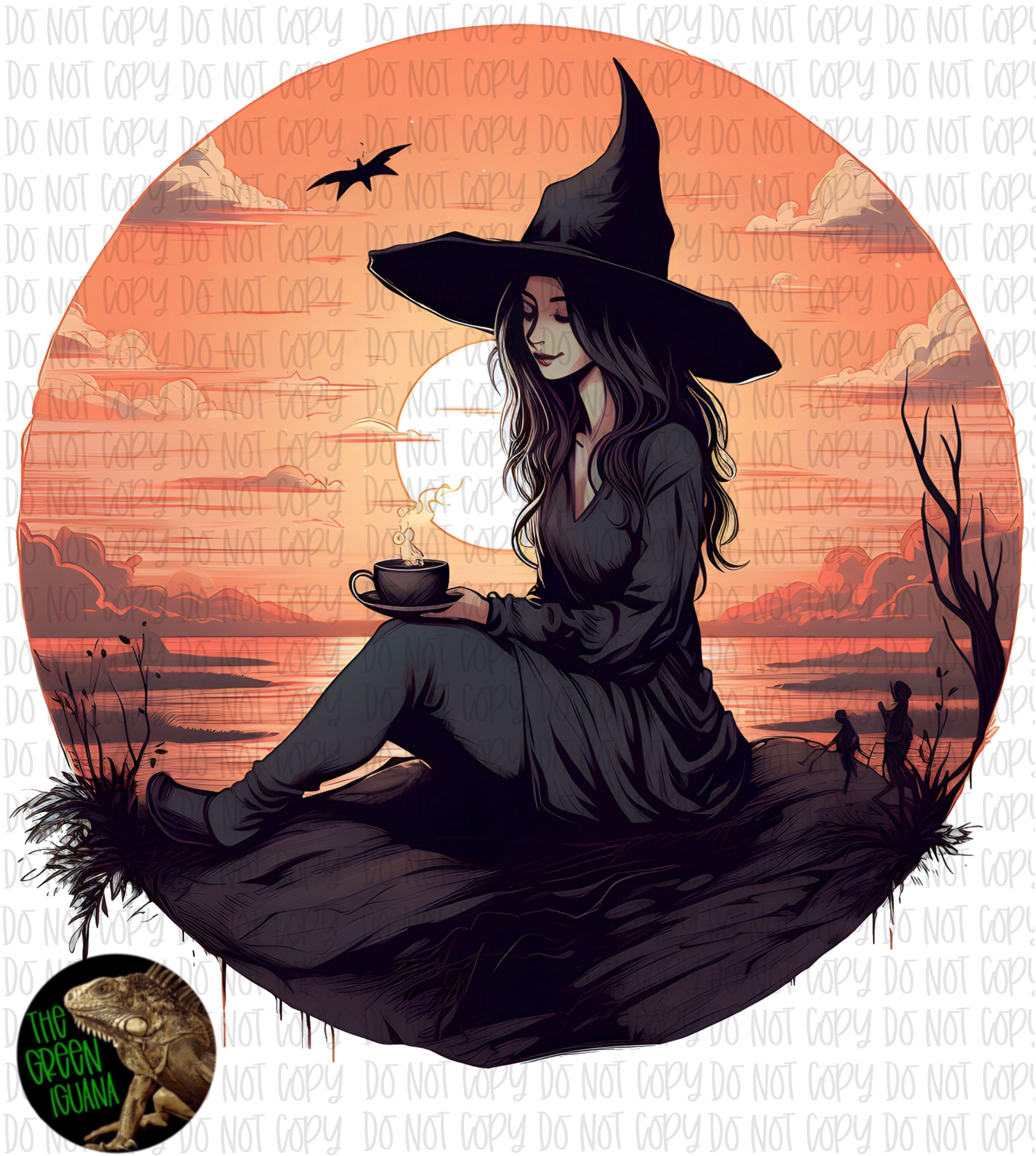 Witch drinking coffee at sunset - DIGITAL