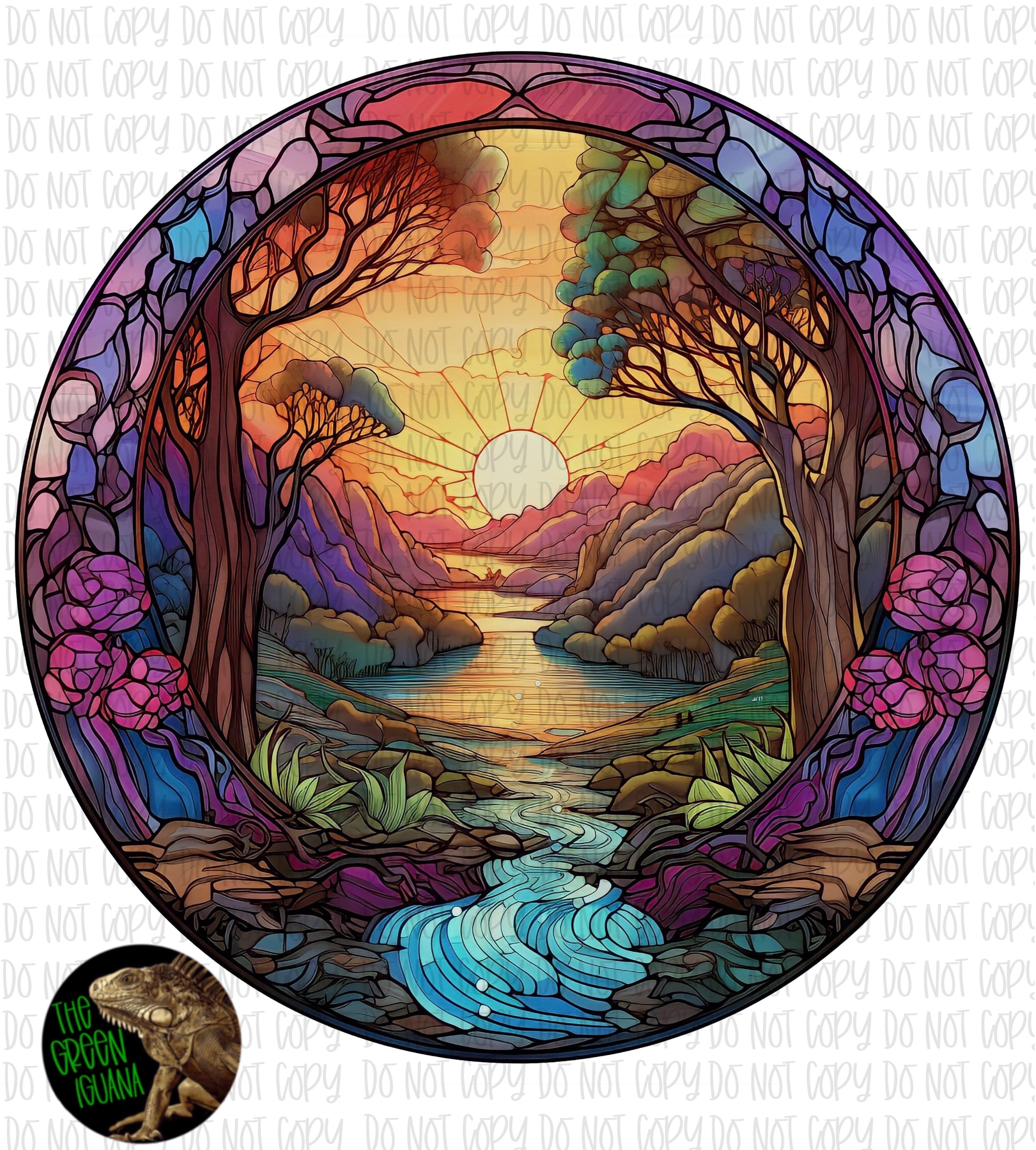 Stained glass river & tree scenery - DIGITAL