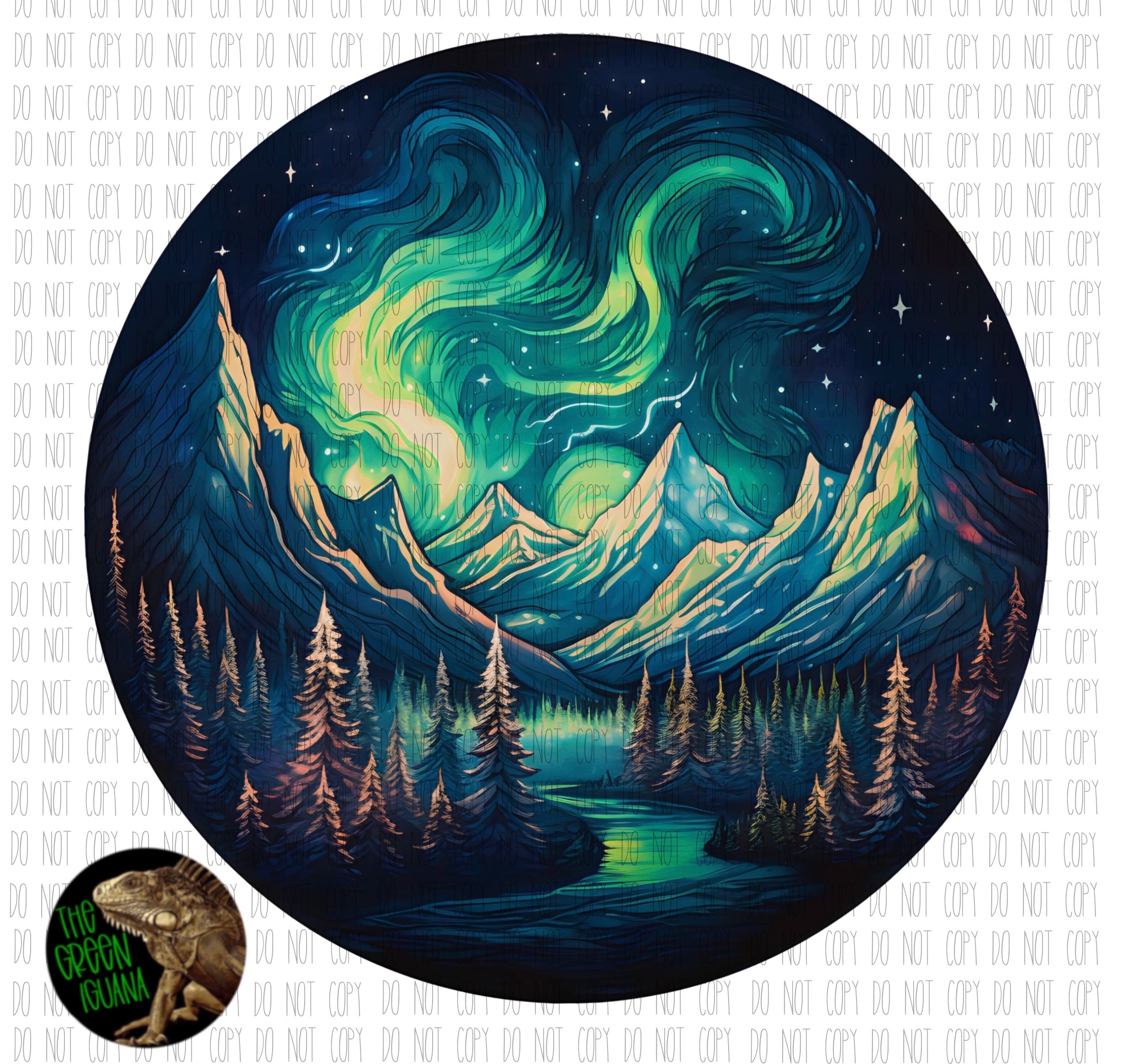 Nighttime northern lights with mountain scenery - DIGITAL