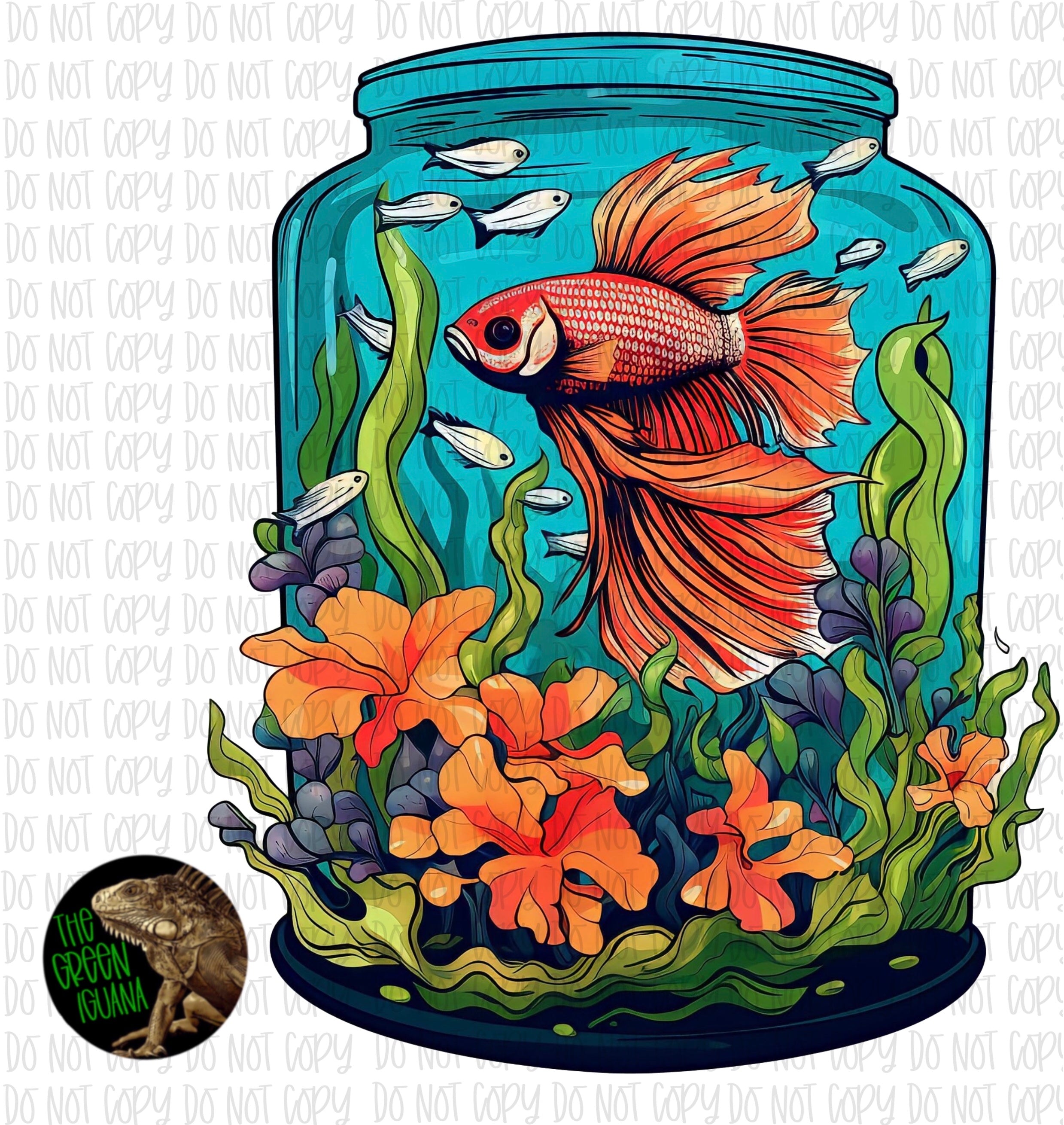 Vibrant coloured beta fish in jar - DIGITAL