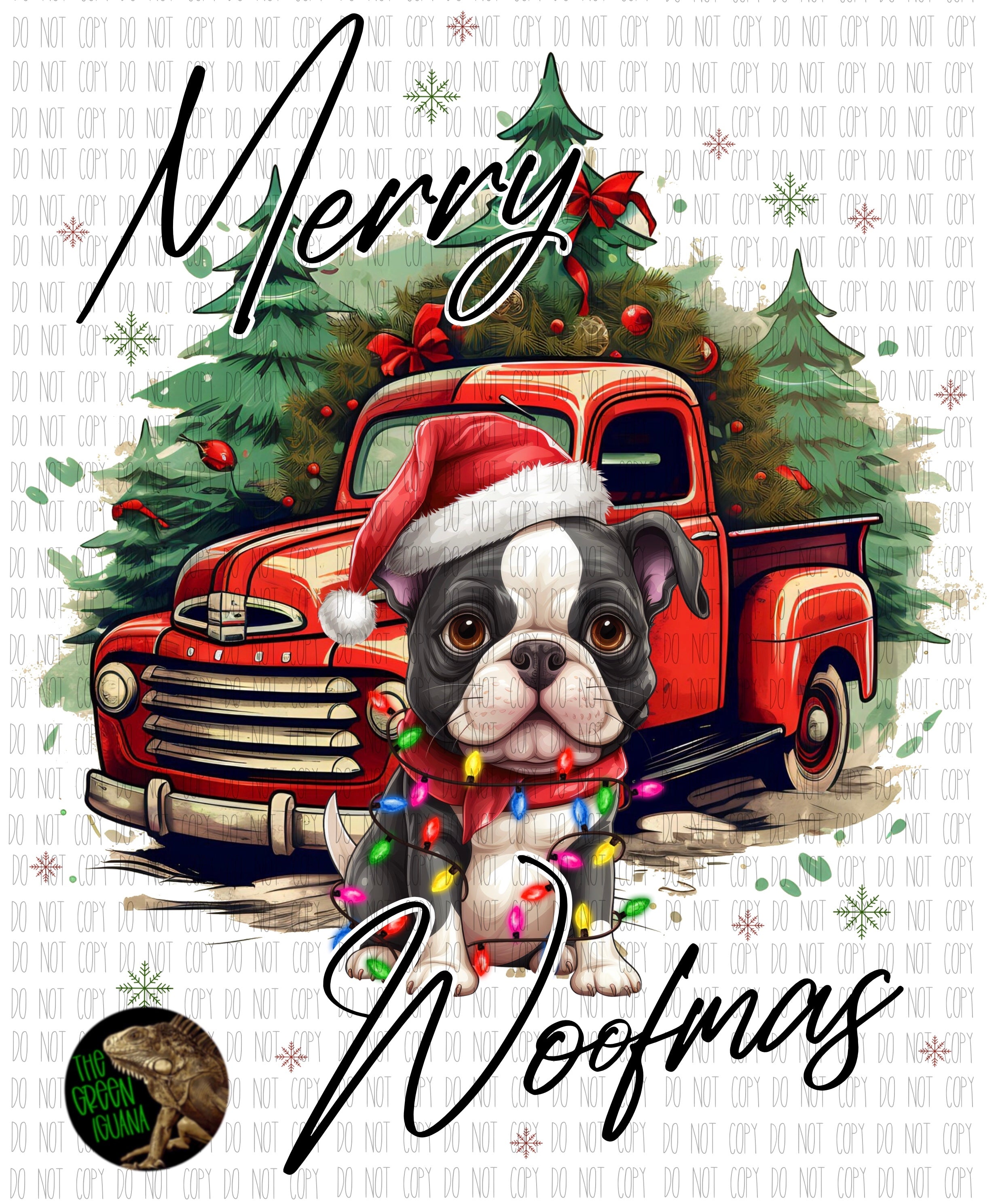Merry Woofmas with Boston Terrier - DIGITAL