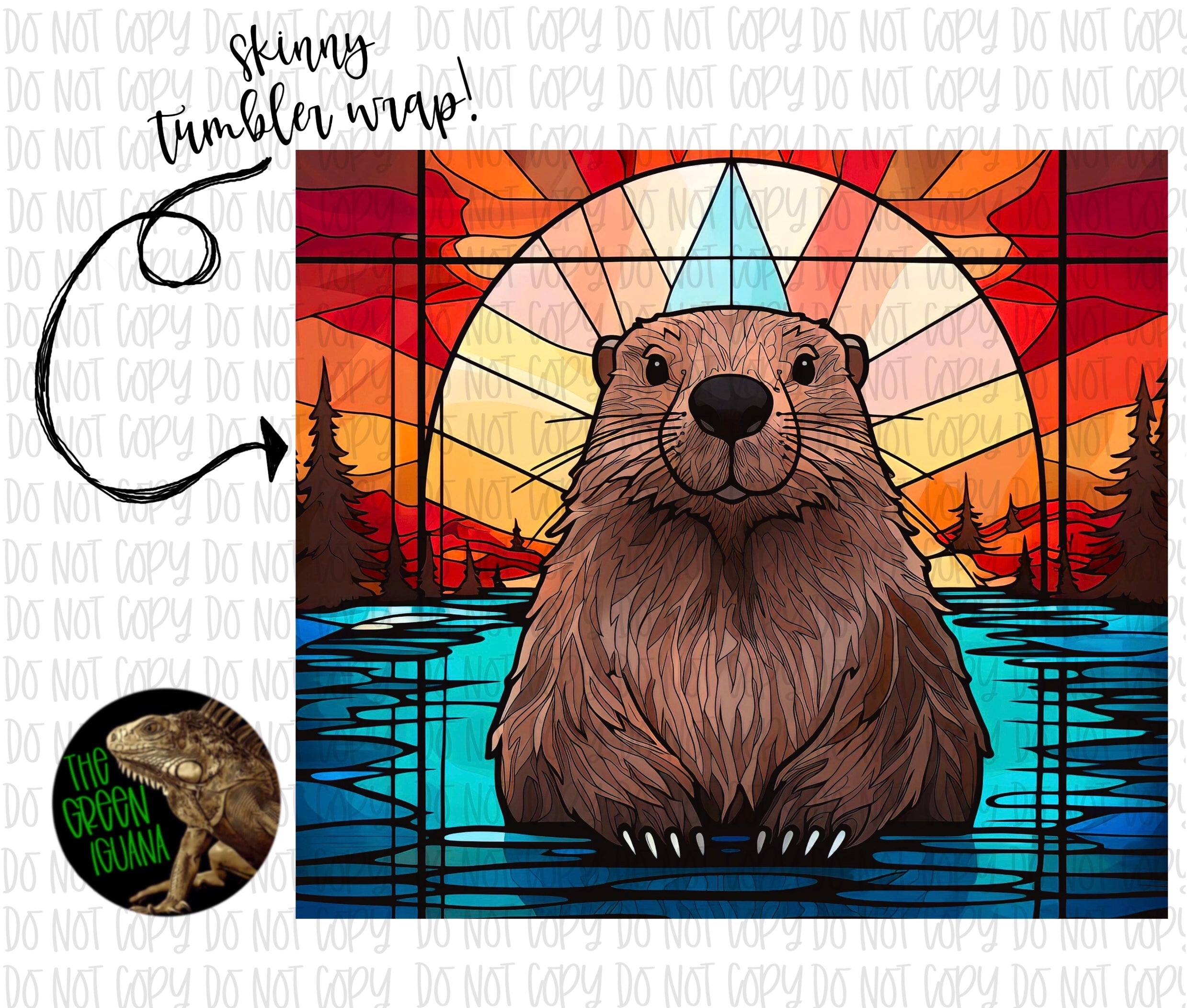 Stained glass cute beaver 20oz skinny tumbler wrap - DIGITAL