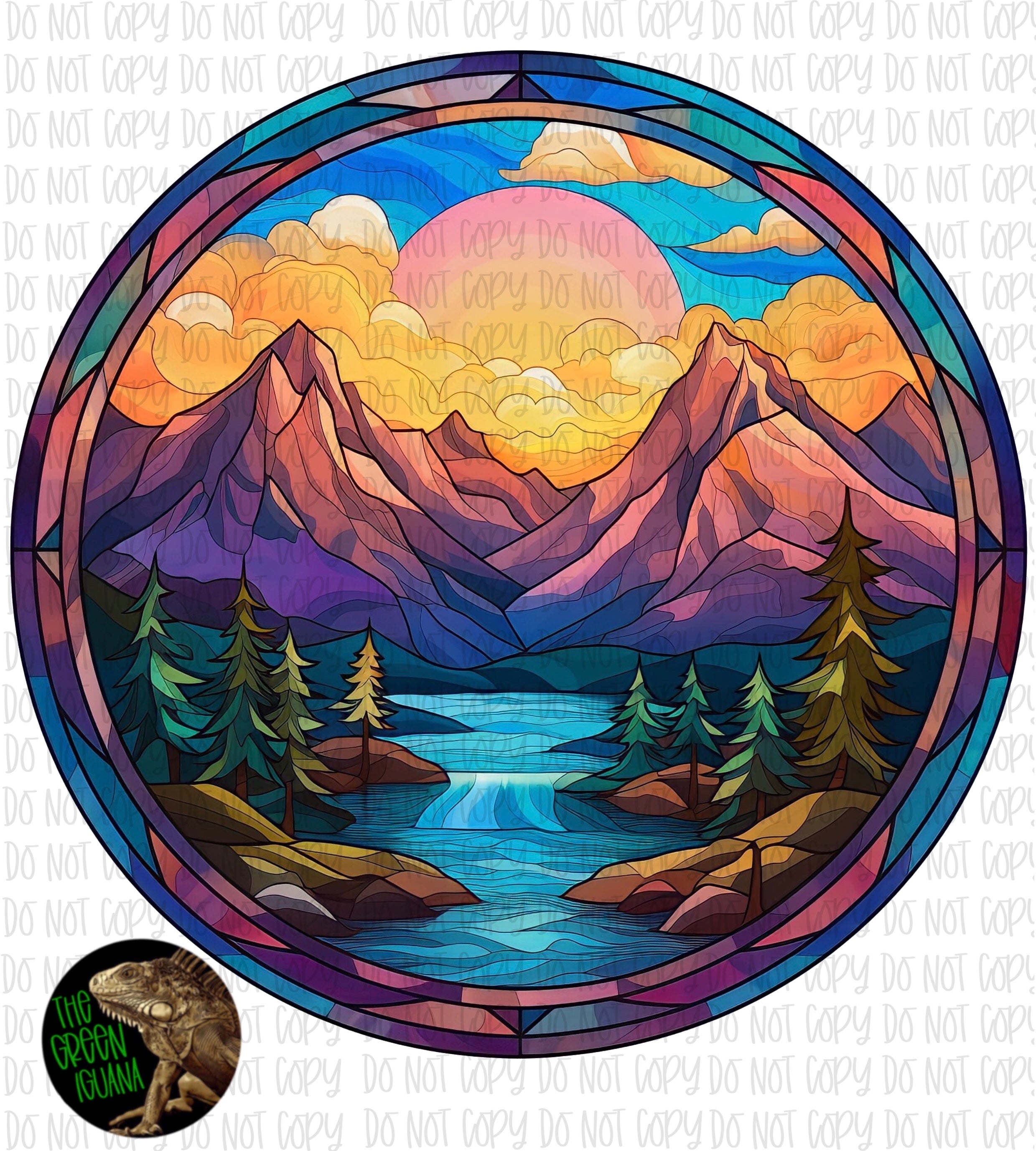 Stained glass vivid mountain scenery with river waterfall - DIGITAL