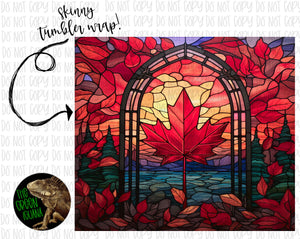 Stained glass Canada maple leaf 20oz skinny tumbler wrap - DIGITAL