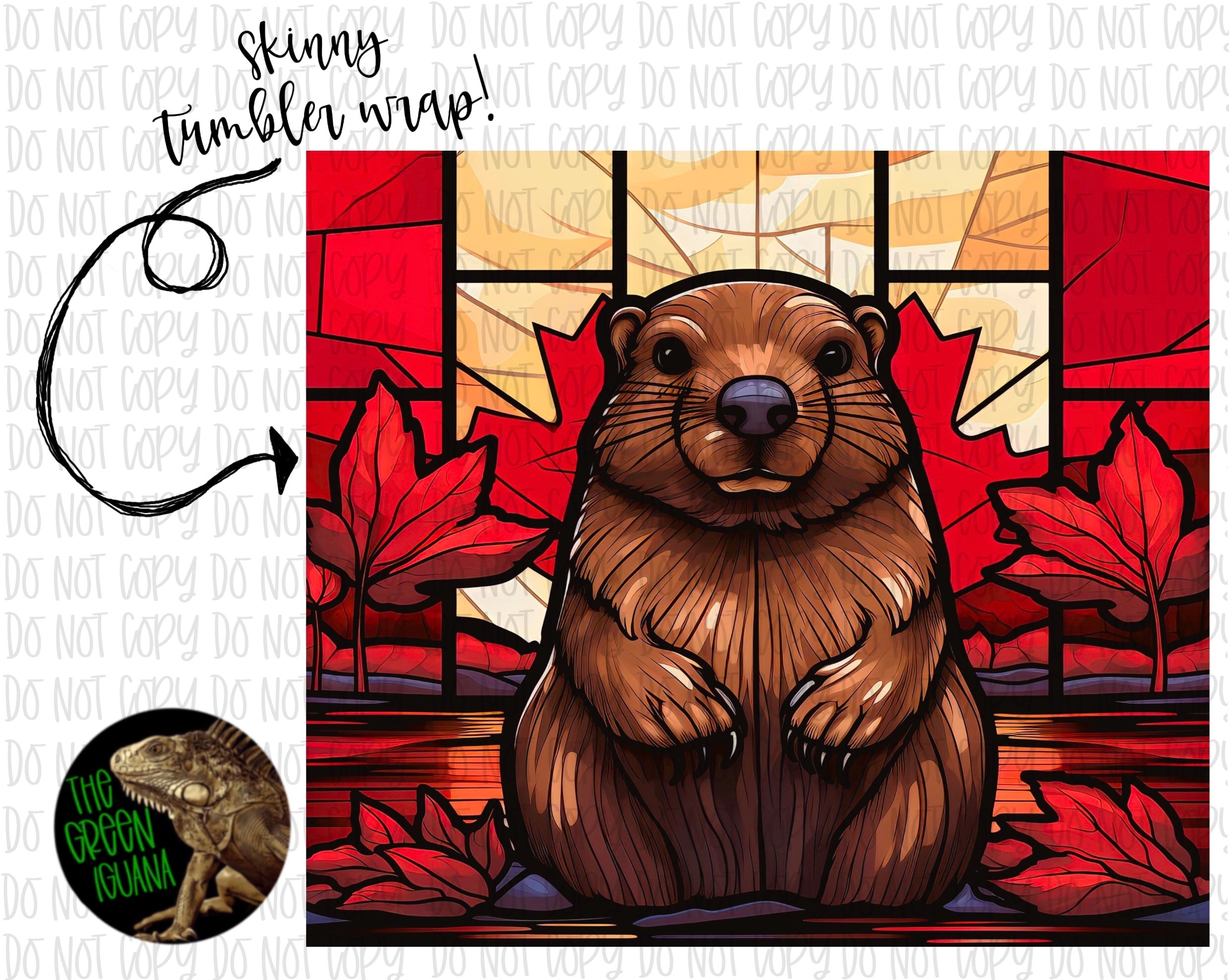 Stained glass Canadian beaver 20oz skinny tumbler wrap - DIGITAL