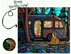 Stained glass camping scene - Tumbler wrap 20oz skinny