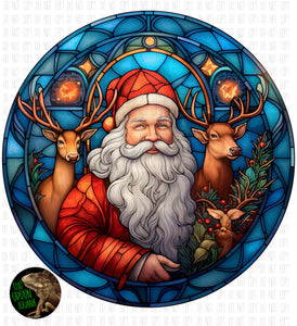 Stained glass Santa with reindeer - DIGITAL