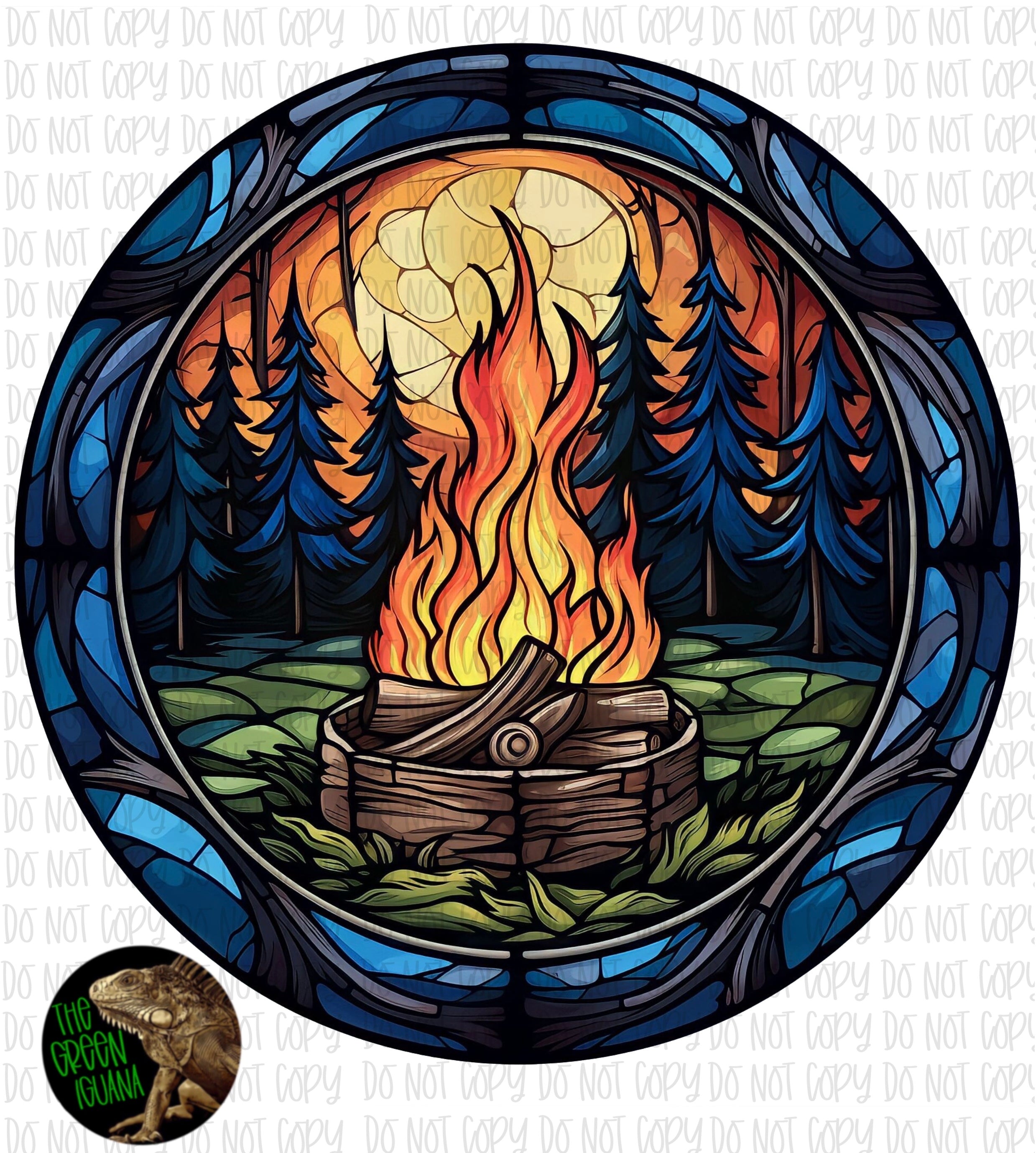 Stained glass campfire in a forest - DIGITAL