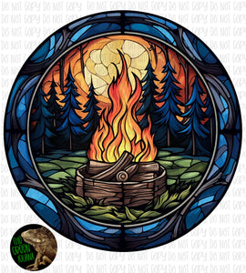 Stained glass campfire in a forest - DIGITAL