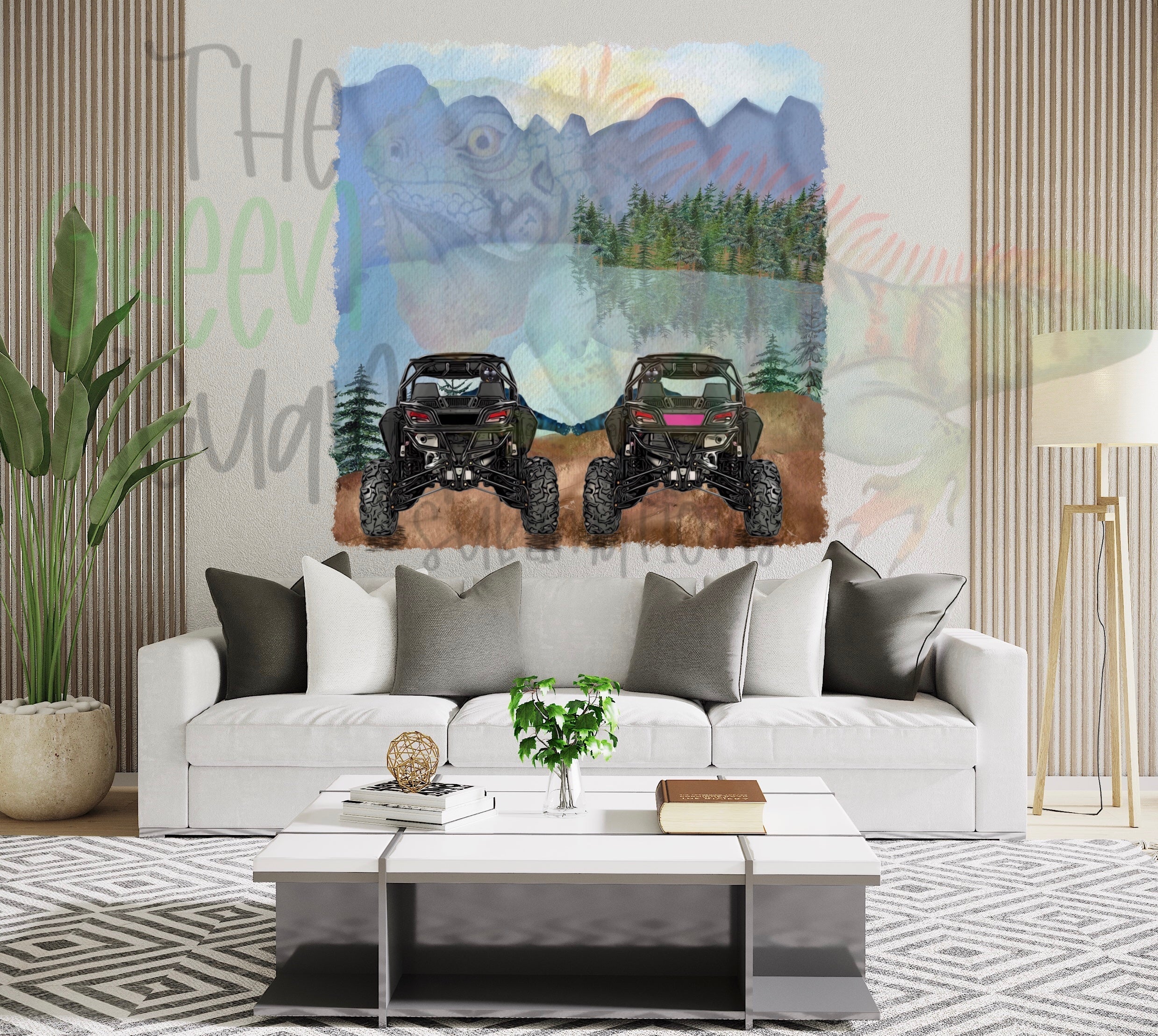 Side by side friends/couple (black & pink) with mountain scenery DTF transfer