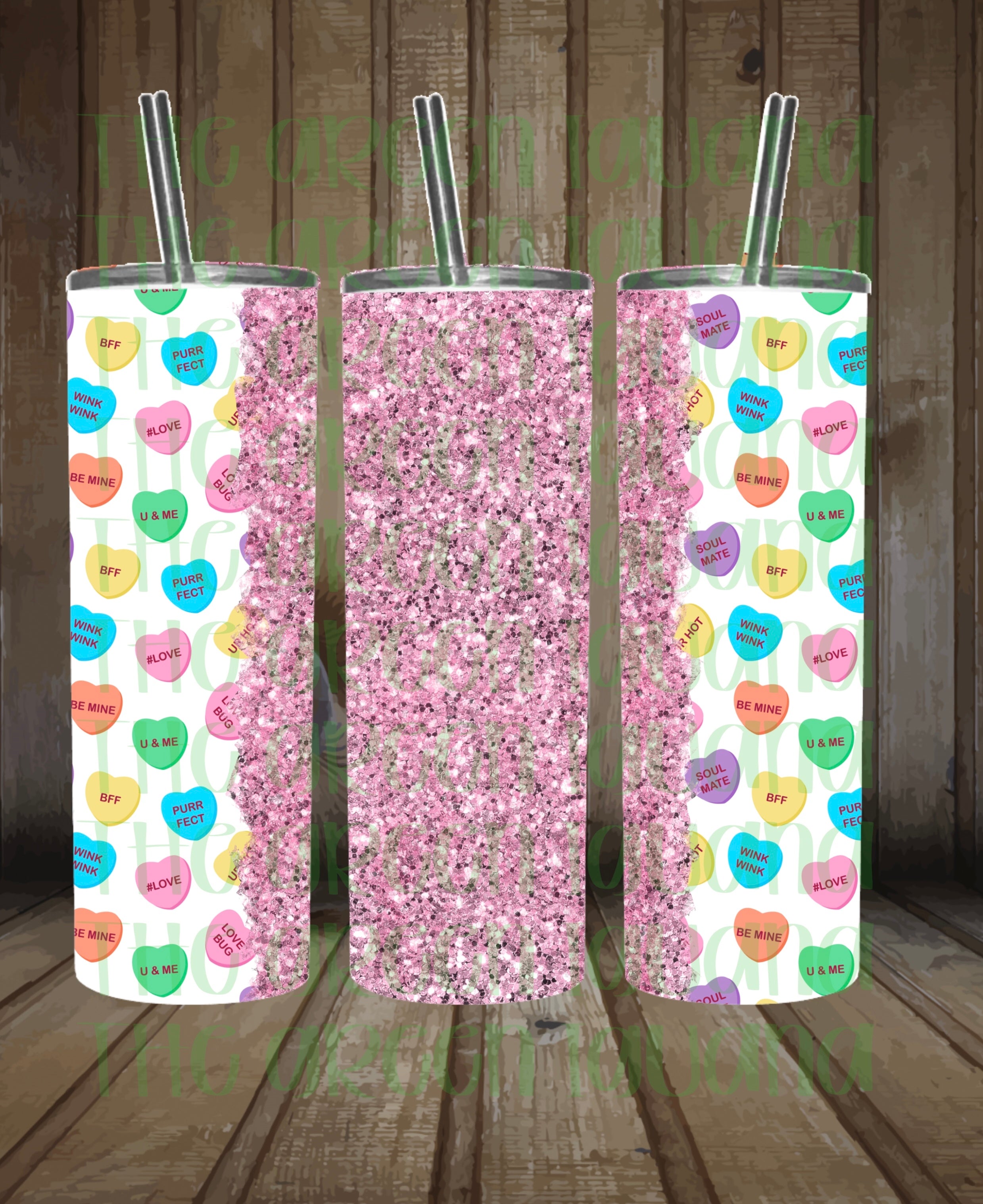 Candy hearts and pink glitter tumbler wrap - 20oz skinny DIGITAL