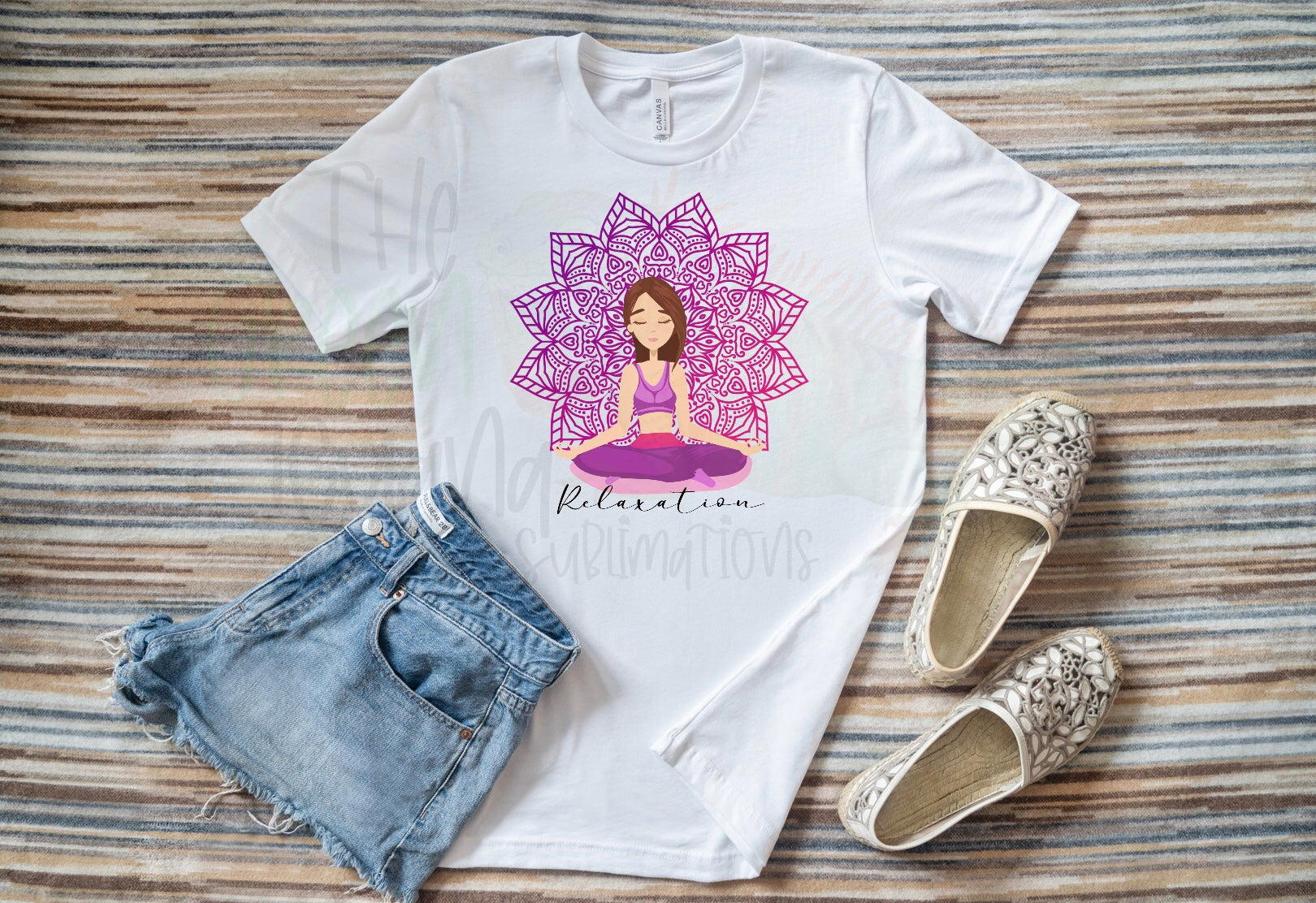 “Relaxation” - brown haired girl meditating with mandala DTF transfer