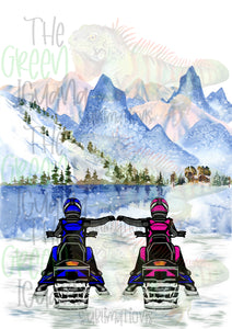 Snowmobile couple/friends - blue & pink DIGITAL