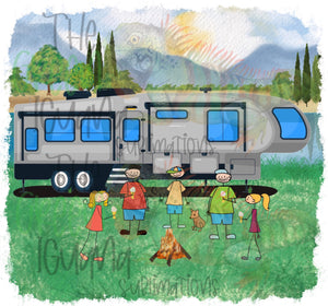 Campground scene with fifth wheel DTF transfer