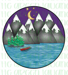 Mountain with canoe scenery - DTF transfer