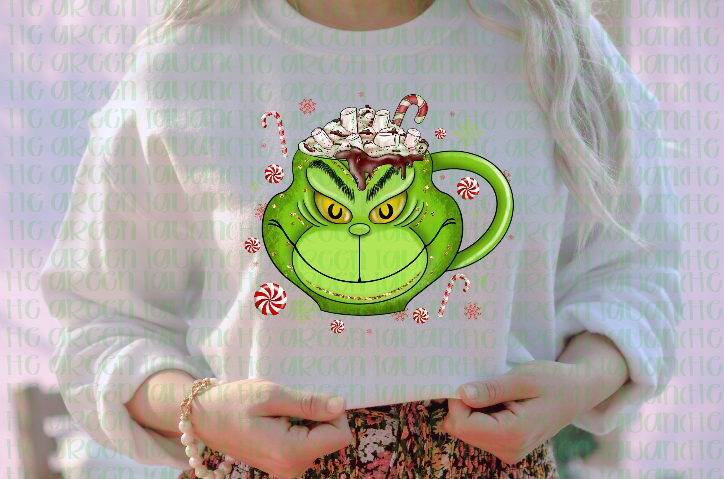 Green creature Christmas mug - DTF transfer