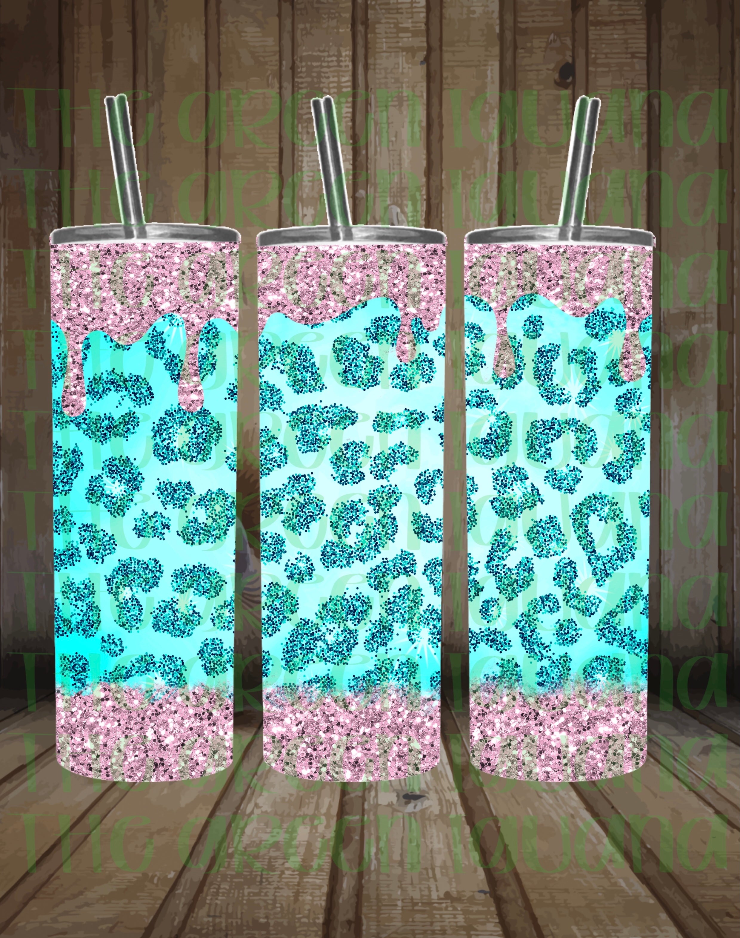 Blue leopard with pink glitter drip tumbler wrap - 20oz skinny DIGITAL