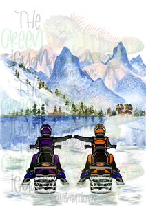 Snowmobile couple/friends - purple & orange DIGITAL