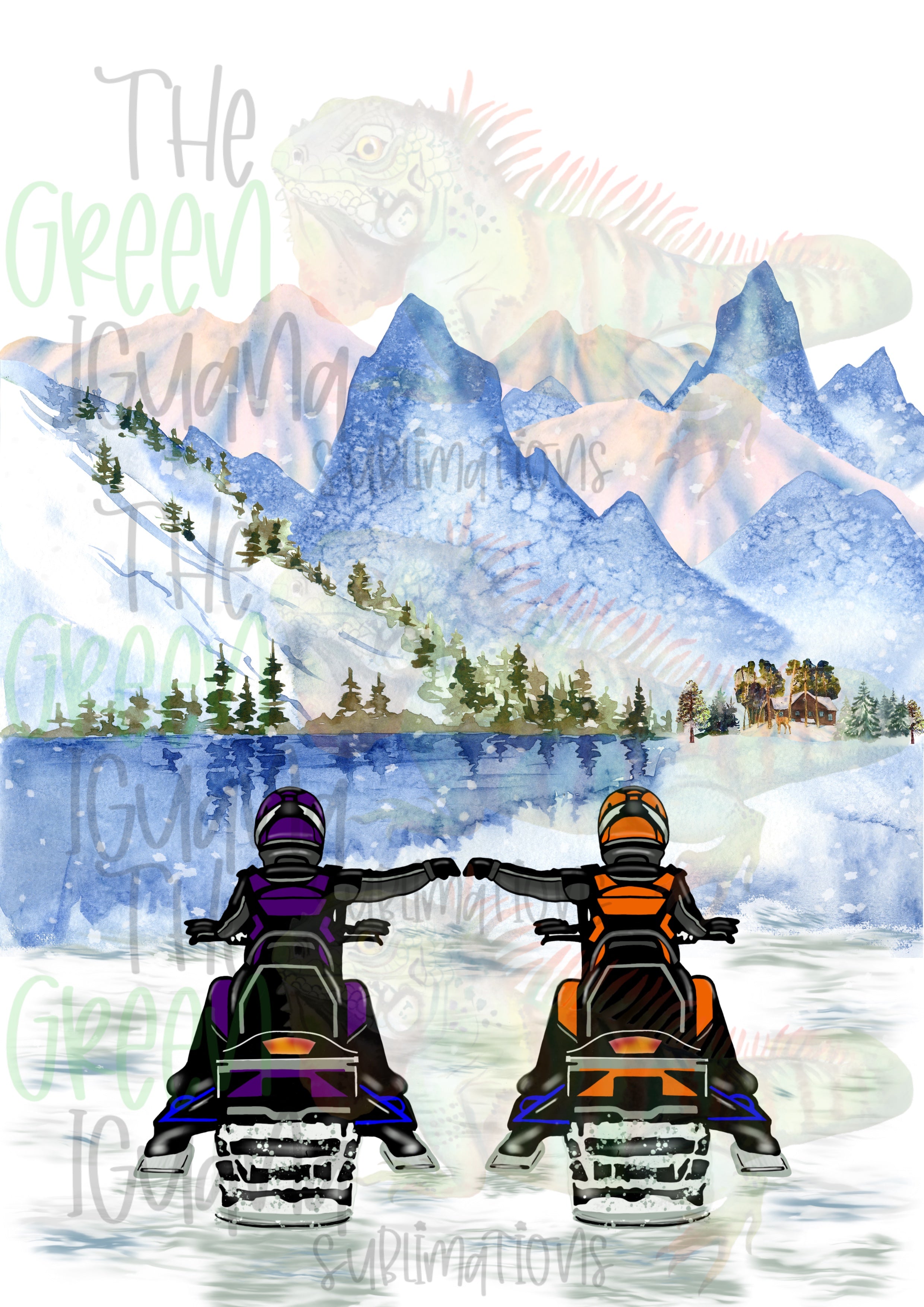 Snowmobile couple/friends - purple & orange