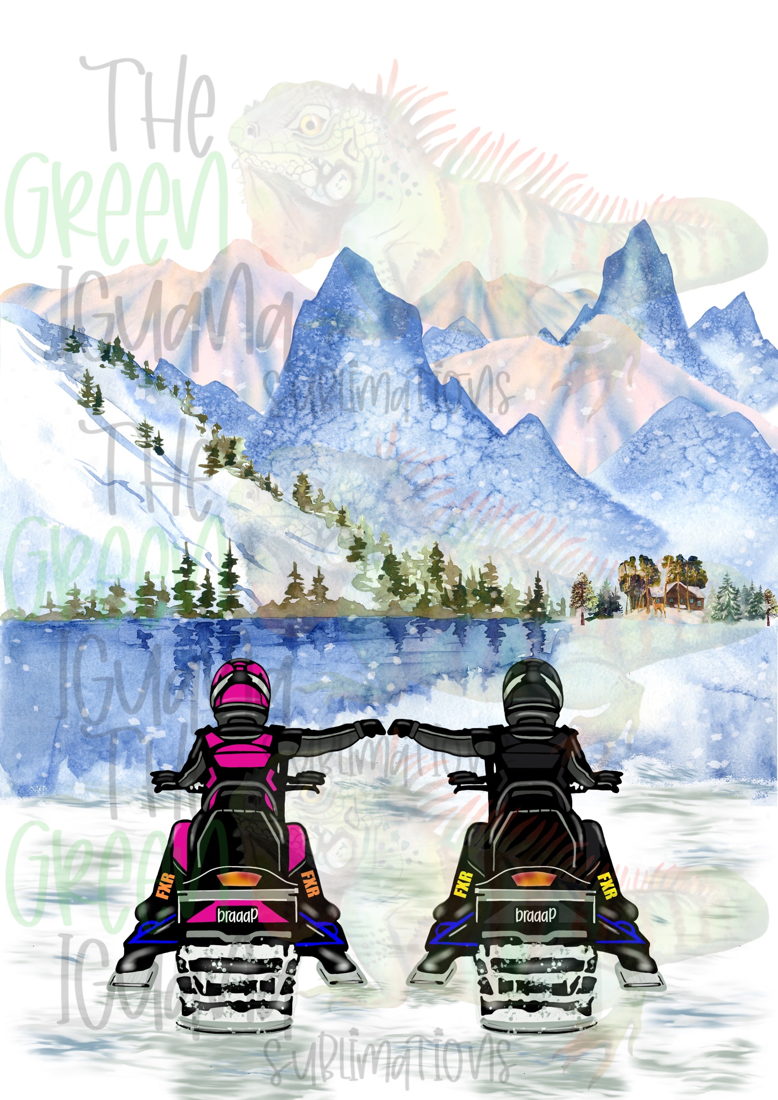 Snowmobile couple/friends - pink & black DTF transfer
