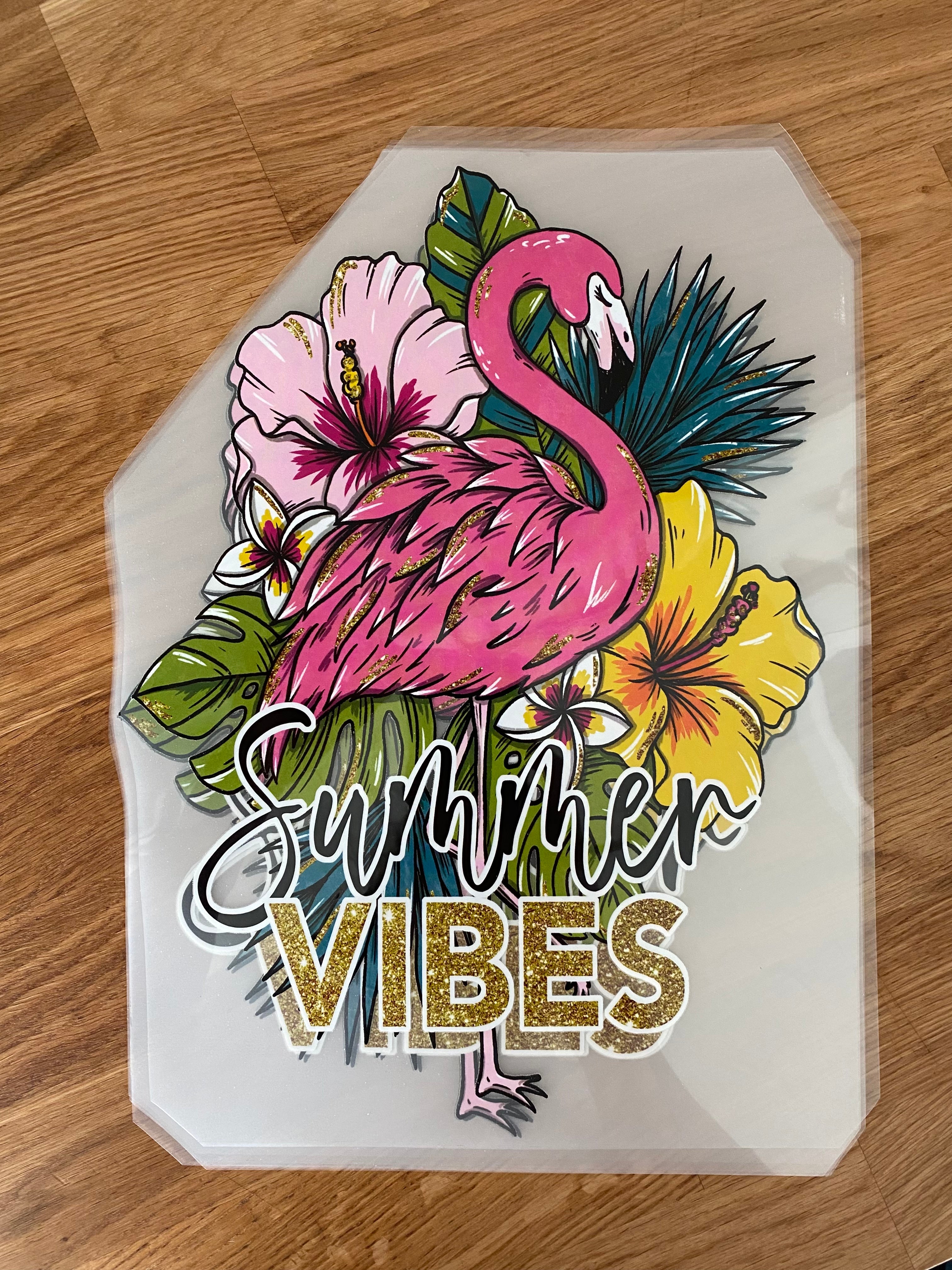 Summer Vibes Flamingo - clear film SCREEN print 9X12