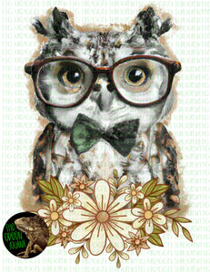 Owl wearing glasses with retro flowers - DIGITAL