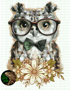 Owl wearing glasses with retro flowers