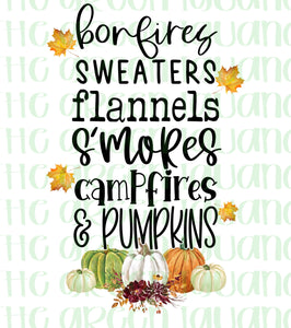 Bonfires, sweaters, flannels, s’mores, campfires & pumpkins - DTF transfer