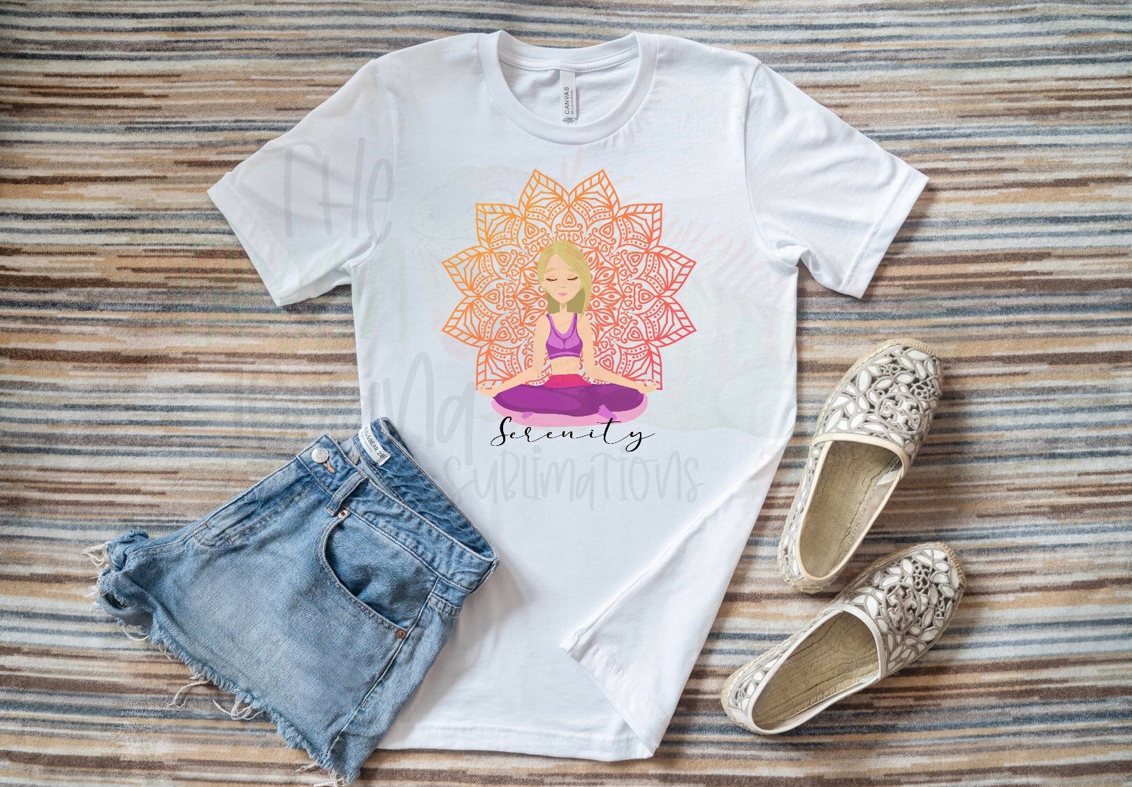 “Serenity” - blonde girl meditating with mandala DIGITAL