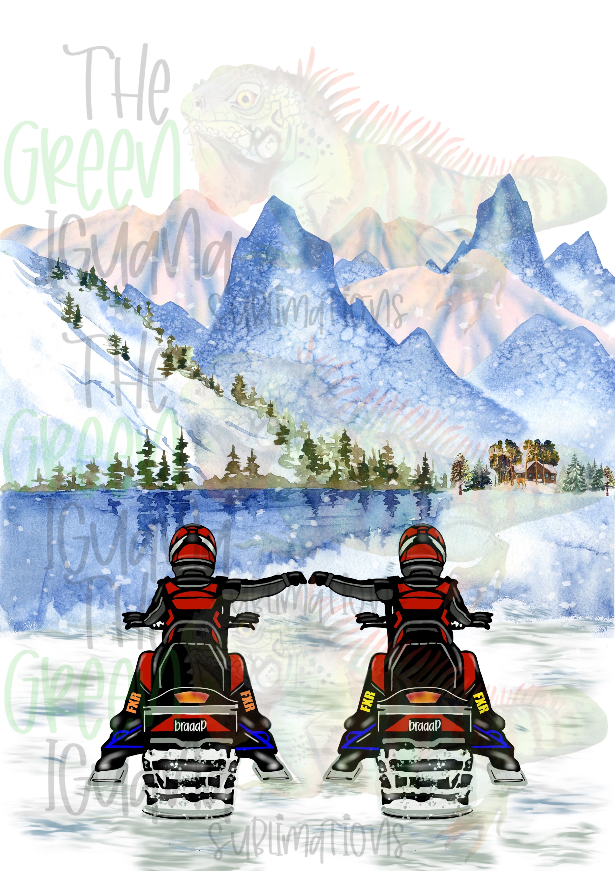 Snowmobile couple/friends - red & red DIGITAL