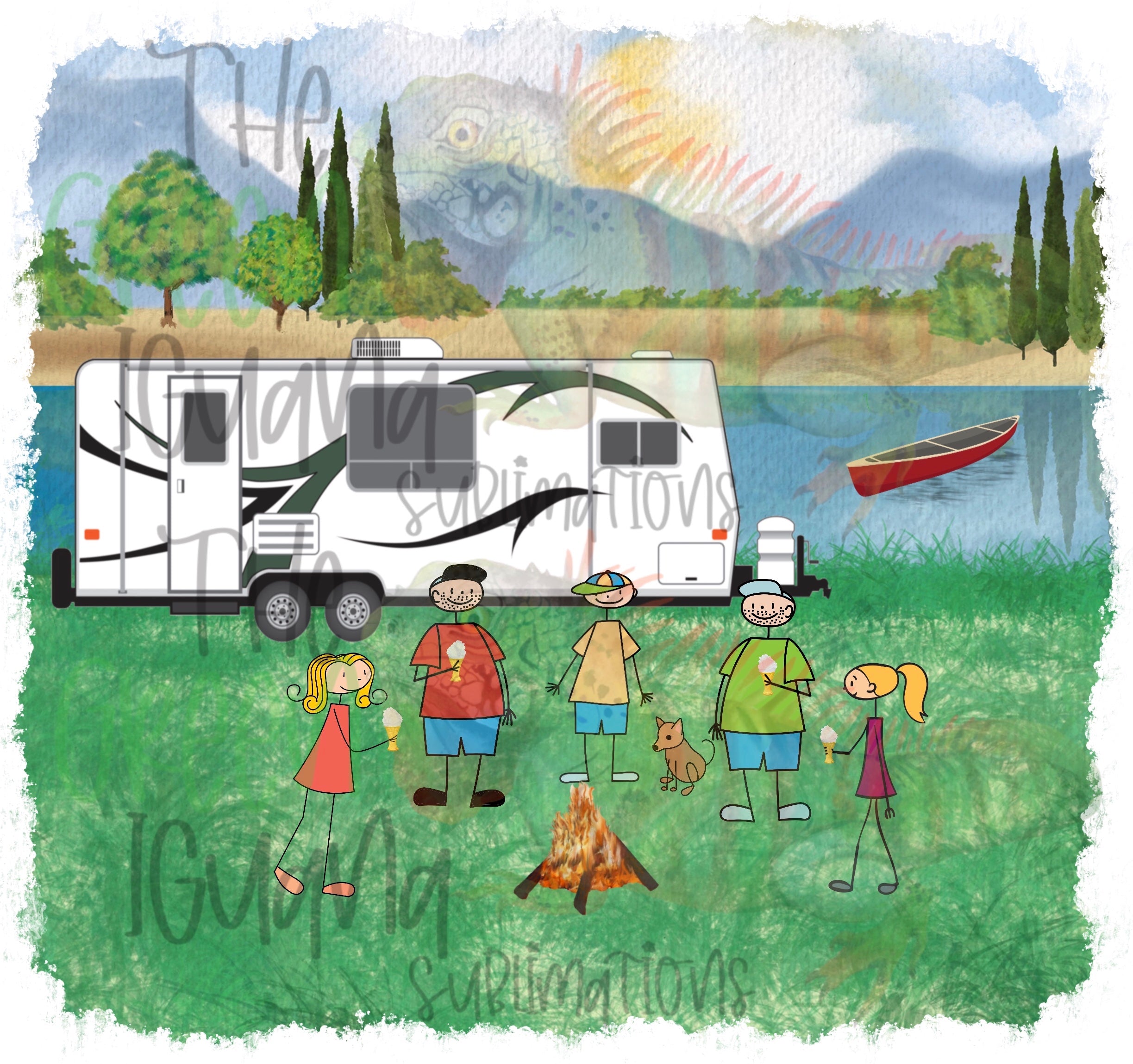 Campground scene with newer trailer DTF transfer