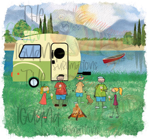 Campground scene with older style trailer DIGITAL