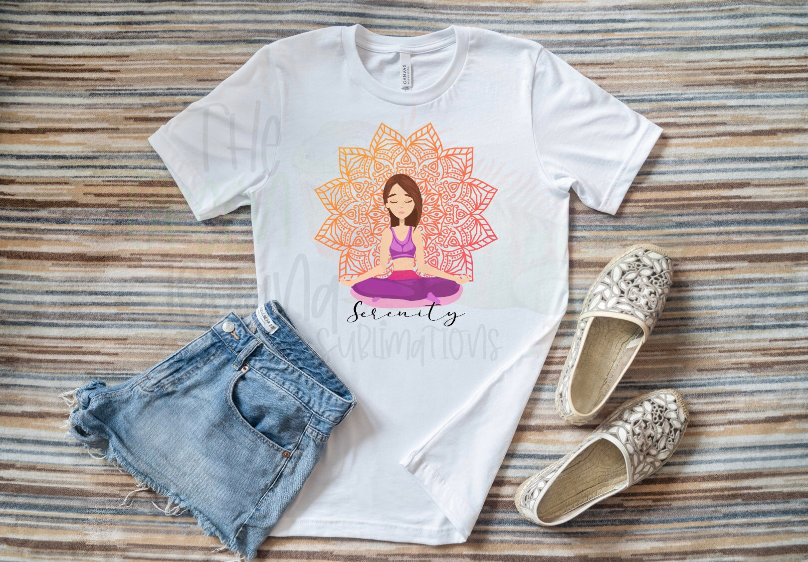 “Serenity” - brown haired girl meditating with mandala DTF transfer