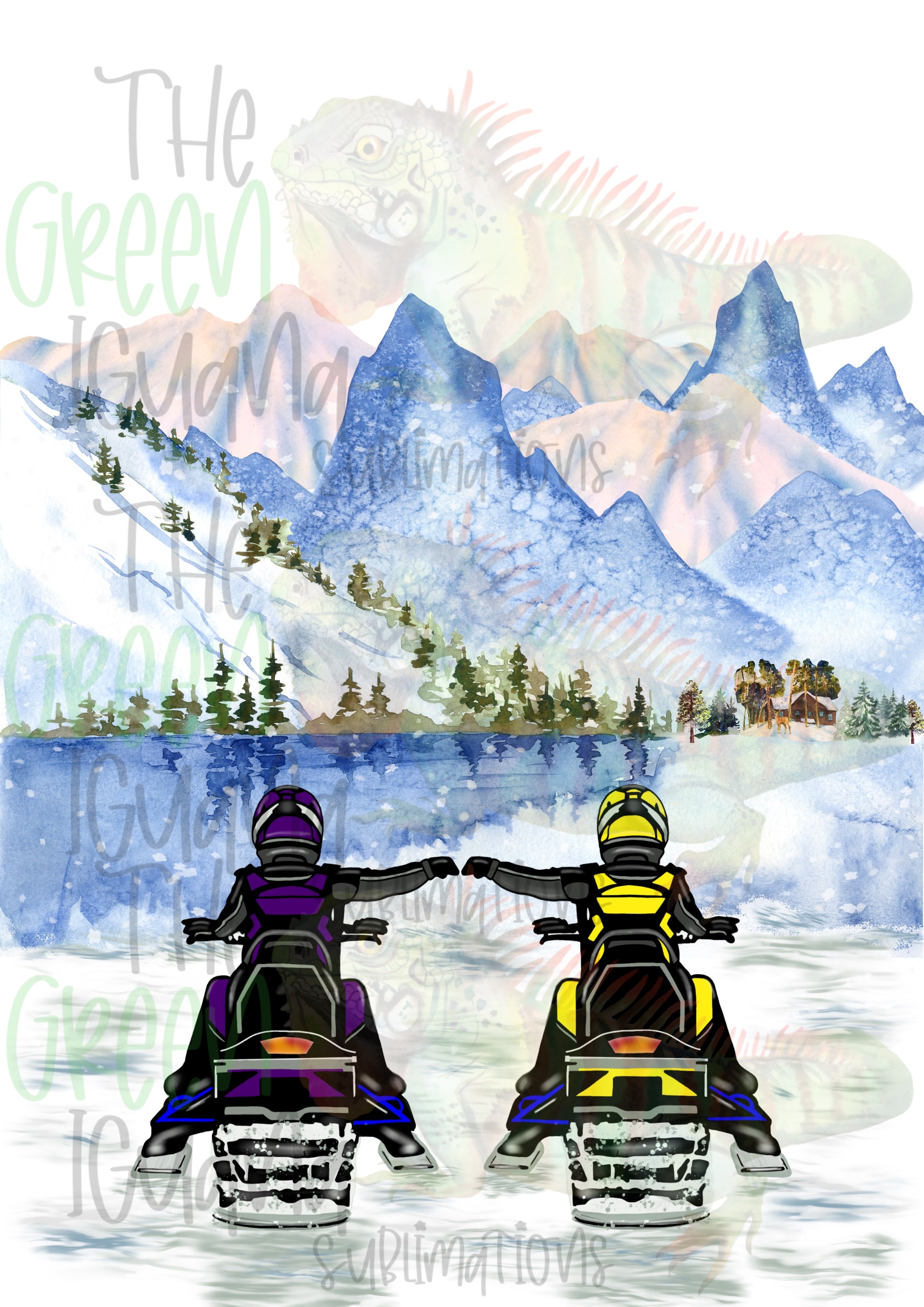 Snowmobile couple/friends - purple & yellow DIGITAL
