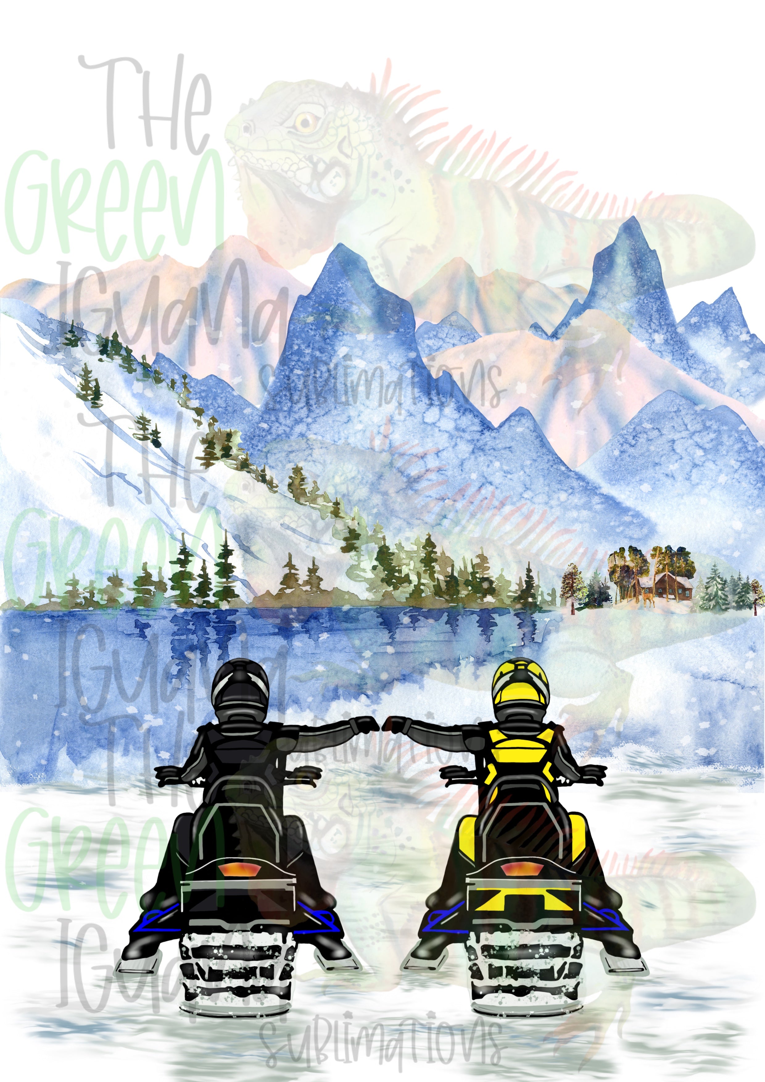 Snowmobile couple/friends - black & yellow DTF transfer