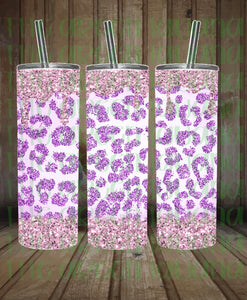 Purple leopard with pink glitter drip tumbler wrap - 20oz skinny DIGITAL