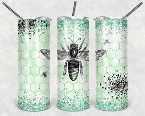 Green Honeycomb with bee - Tumbler wrap 20oz skinny