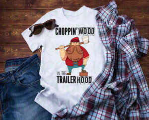 Choppin' wood in the trailer hood