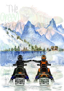 Snowmobile couple/friends - black & orange DIGITAL
