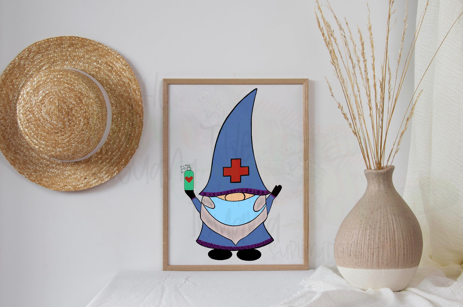 Hand drawn medical gnome with hand sanitizer DIGITAL