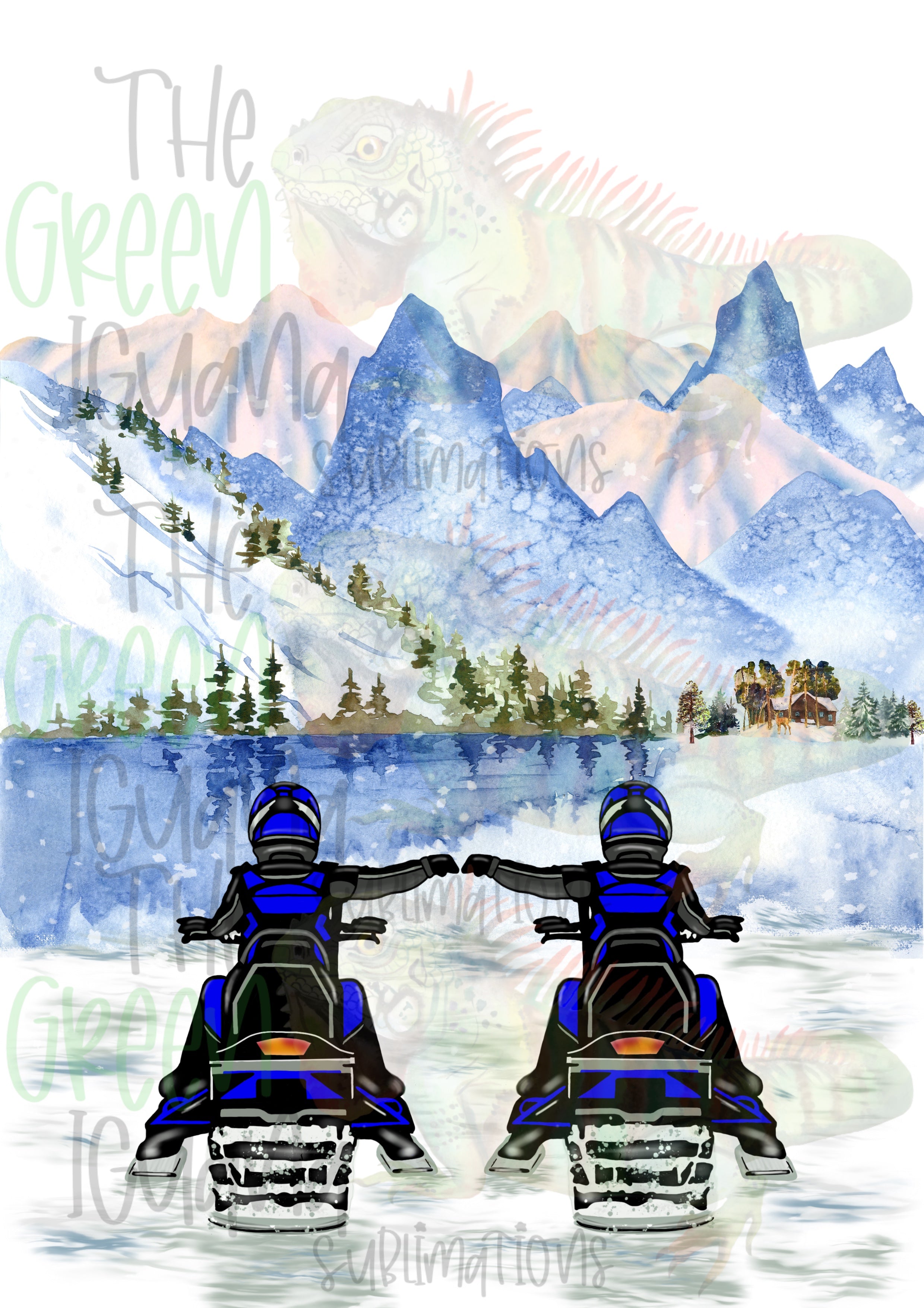 Snowmobile couple/friends - blue & blue DIGITAL