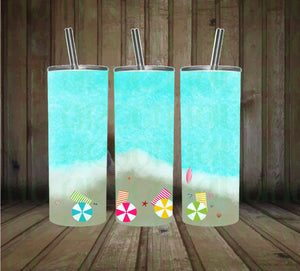 Beach theme tumbler wrap - 20oz skinny - DIGITAL