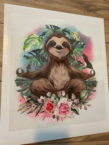 Medidating Sloth - clear film SCREEN print 11X12